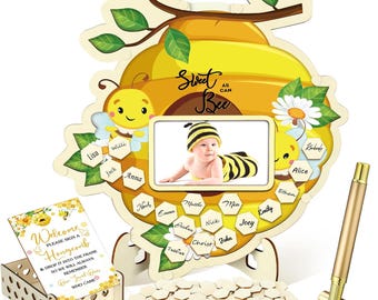 Bee Baby Shower Guest Book Alternatives Set, Baby Shower Decorations with Photo Frame, Wood Slices Guest Book, Sonogram Frame Keepsake