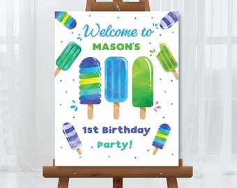 Popsicle Birthday Welcome Sign Boy's Ice Cream Welcome Sign Summer Birthday Party Decorations Swim Party Editable Instant Download PO1