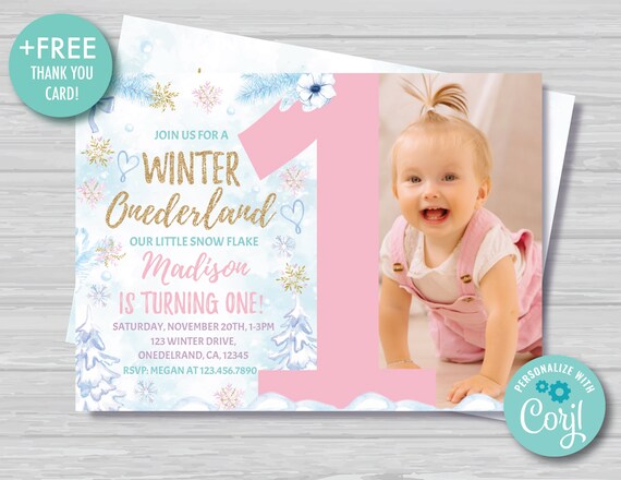 WINTER ONEderland Invitation Pink & Gold Winter ONEderland Invitation Floral Winter ONEderland Party Editable Instant Download, IS1 Il_570xn