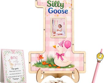 One Silly Goose 1st Birthday Guestbook Sign, First Birthday Keepsake, Goose Birthday Party Decor, Baby Girl Guestbook, 1st Birthday Sign