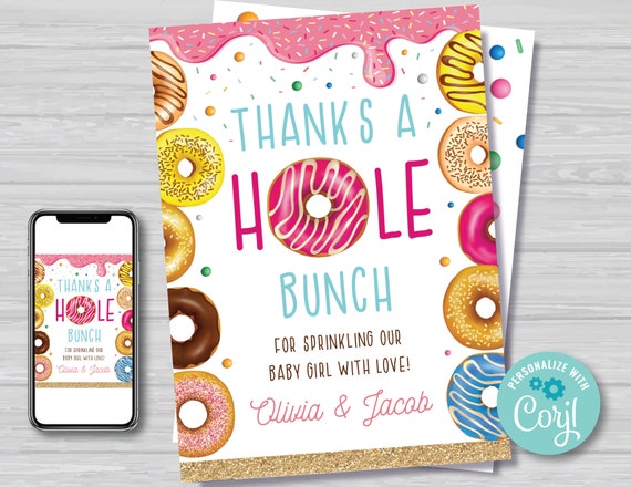 Doughnut Baby Shower Thank You Card Donut Thank You Card Girl's Donut Baby Shower Thank You Tags Donut Party Editable Instant Download DG1 Il_570xn