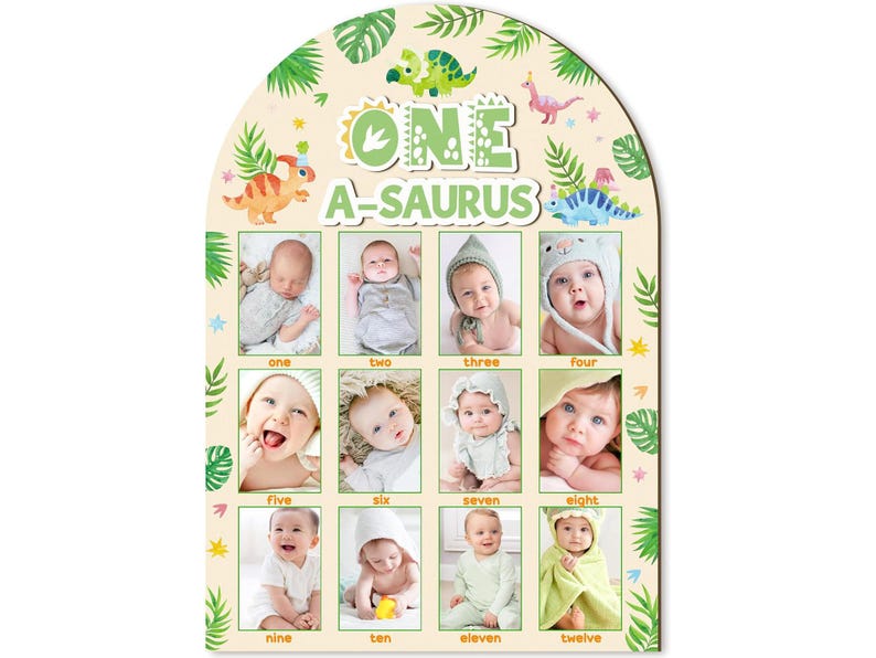One Asaurus Design One a Saurus Photo Board, Dinosaur First Year Photo Display 12 Months ...