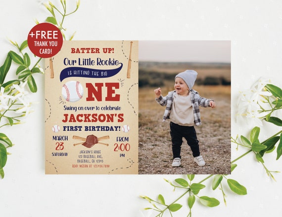 Baseball First Birthday Invitation 1st Boy Birthday Invite Rookie of the year Birthday Baseball Birthday Invitation Instant Download BB1 Il_570xn