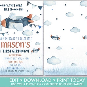 Airplane Birthday Invitation This Year Has Flown By Birthday Invitation Boys First Birthday Invitation Airplane Party Instant Download AP1 image 2