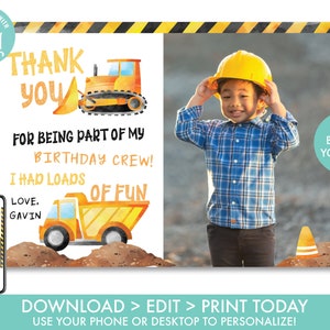 EDITABLE Construction Dump Truck Thank You Card Boy's Truck Birthday Construction Party Decorations Printable Instant Download, DT1 image 1