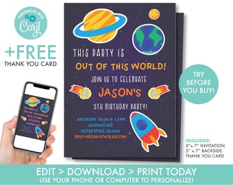 Outer Space Birthday Invitation Boys Rocket Astronaut Birthday Invitation Space Invitation Space Birthday Decorations, Instant Download, OS1