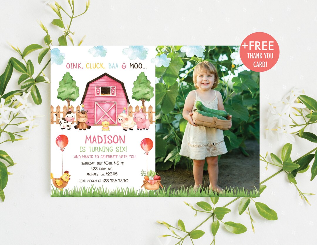 Farm Birthday Invitation Girl Farm Animals Birthday Invite Barnyard Animals Birthday Party ...