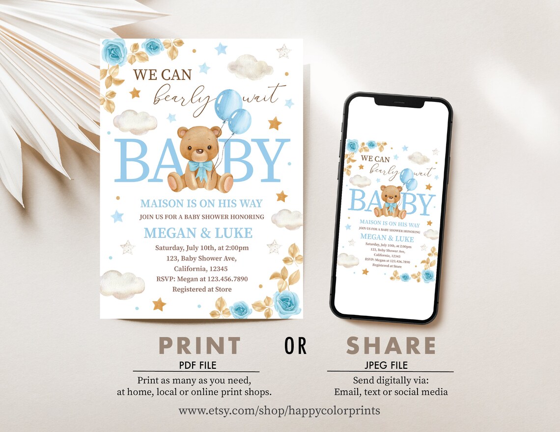 Editable Teddy Bear Baby Shower Invitation Printable Bear With - Etsy