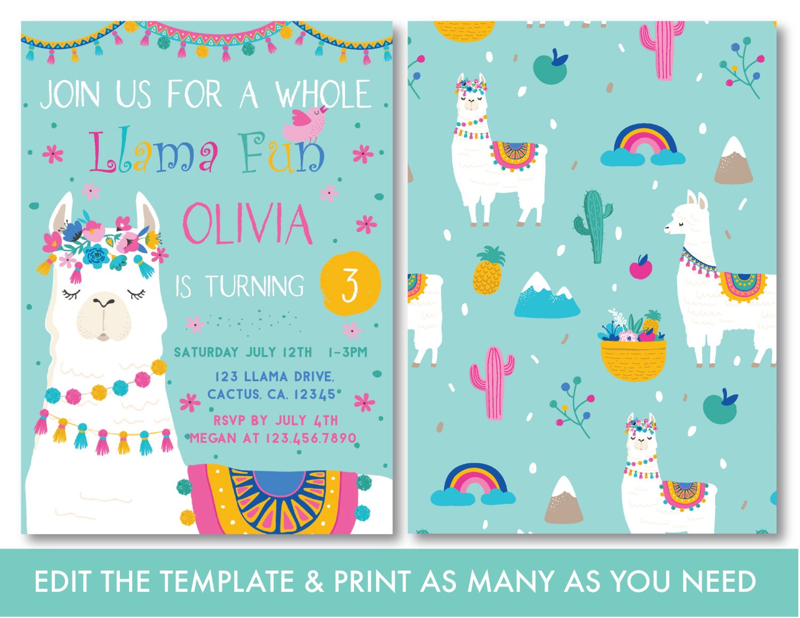 Llama Birthday Invitation Printable Whole Llama Fun Birthday - Etsy