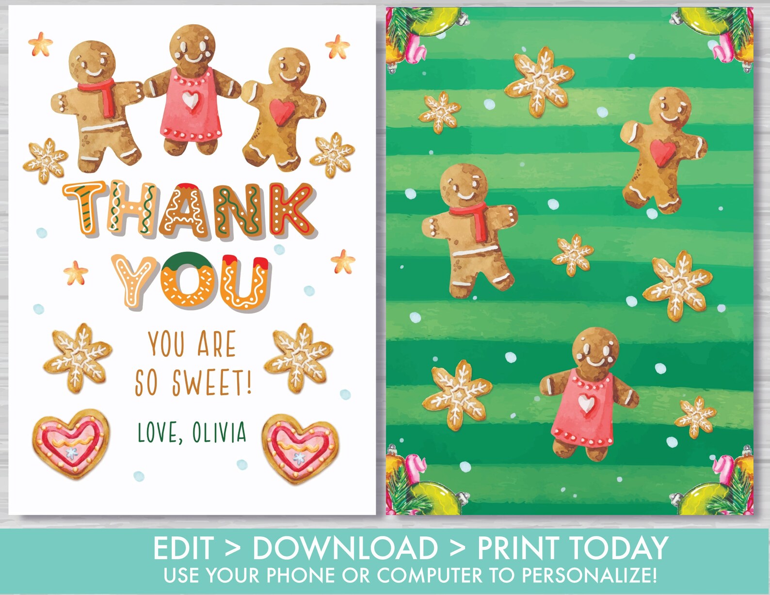 Christmas Party Thank You Card Editable Holiday Cookie Etsy