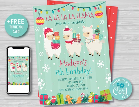 Llama Christmas Invitation Llama Christmas Birthday Invitation Holiday Llama Party Decoration Llama Birthday Invitation Instant Download CL1 Il_570xn