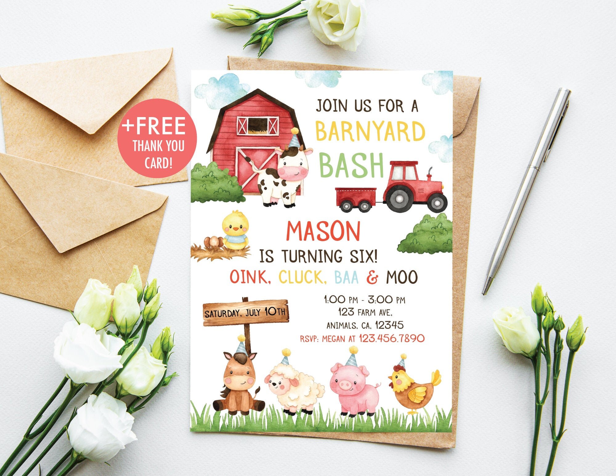 Farm Birthday Invitation Boy Farm Animals Birthday Invite Etsy 日本