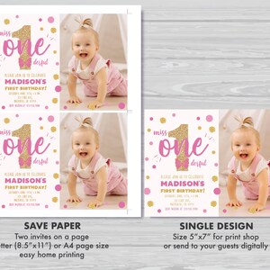 Miss Onederful Invitation with Photo Floral First Birthday Girls 1st Birthday Invitation Pink and Gold Editable Instant Download MO1 image 5