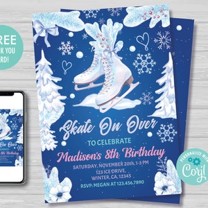 Ice Skating Birthday Invitation Ice Skating Invite Girl's Winter Skate Party Invitation Ice Skating Party Decorations Instant Download, IS1 image 1