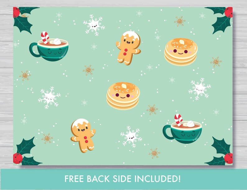 Christmas Birthday Thank You Card With Photo Christmas Pancakes and Pajamas Thank You Card Green and Red Thank You Card Instant Download PJ1