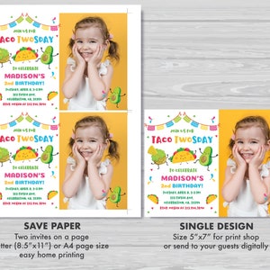 Taco TWOsday Invitation with Photo Mexican TWOsday Birthday Invitation Girl's 2nd Birthday Fiesta Cinco de Mayo Invite Instant Download TT1 image 5