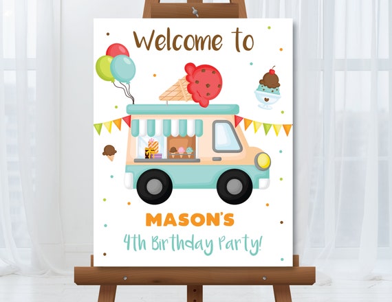 Ice Cream Truck Welcome Sign Boy's Ice Cream Truck Welcome Sign Summer Birthday Party Ice Cream Party Editable Instant Download IT1 Il_570xn