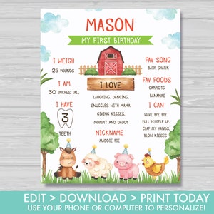 Farm Birthday Milestone Birthday Board Boy Birthday Poster Barnyard Birthday Chalkboard sign Farm Poster Editable Instant Download F2 image 2