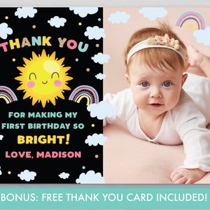 Editable Sunshine Birthday Invitation with Photo Girl's Summer First Birthday Our Little Sunshine Birthday Invitation Instant Download LS1 image 4