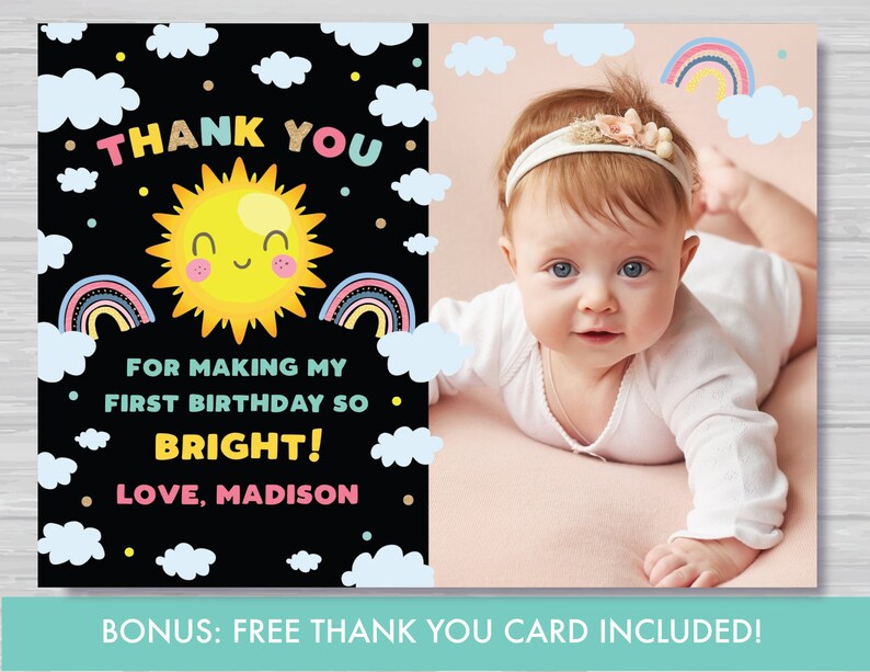 Editable Sunshine Birthday Invitation with Photo Girl's Summer First Birthday Our Little Sunshine Birthday Invitation Instant Download LS1 image 4