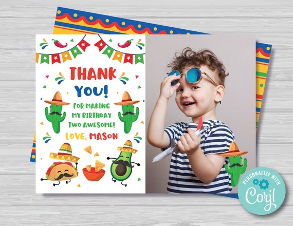 Taco TWOsday Thank You Card with Photo Boy's 2nd Birthday Mexican TWOsday Thank You Note Cinco de Mayo Birthday Fiesta Instant Download TT1 Il_570xn