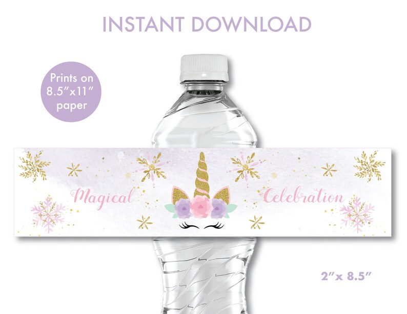 winter unicorn birthday water bottle labels winter unicorn etsy