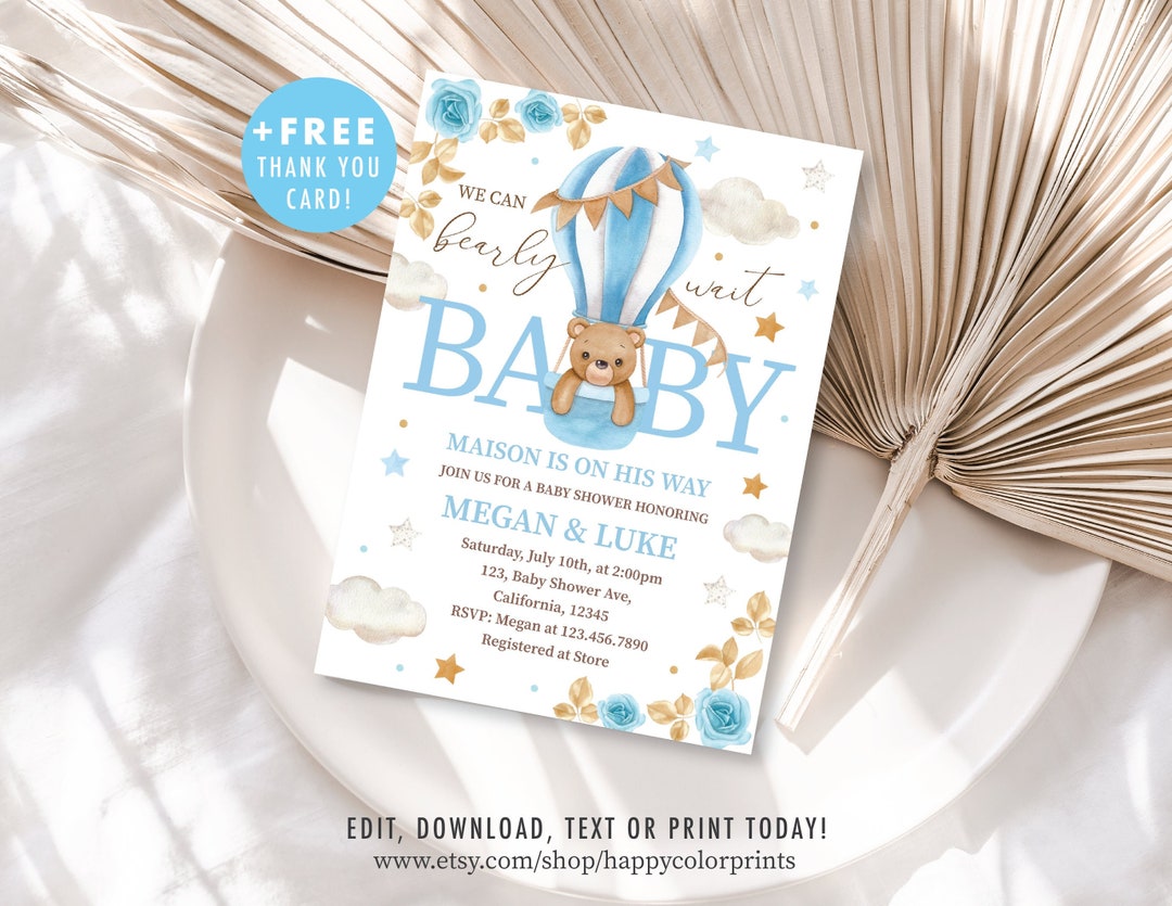 Editable Teddy Bear Baby Shower Invitation Printable Bear With - Etsy