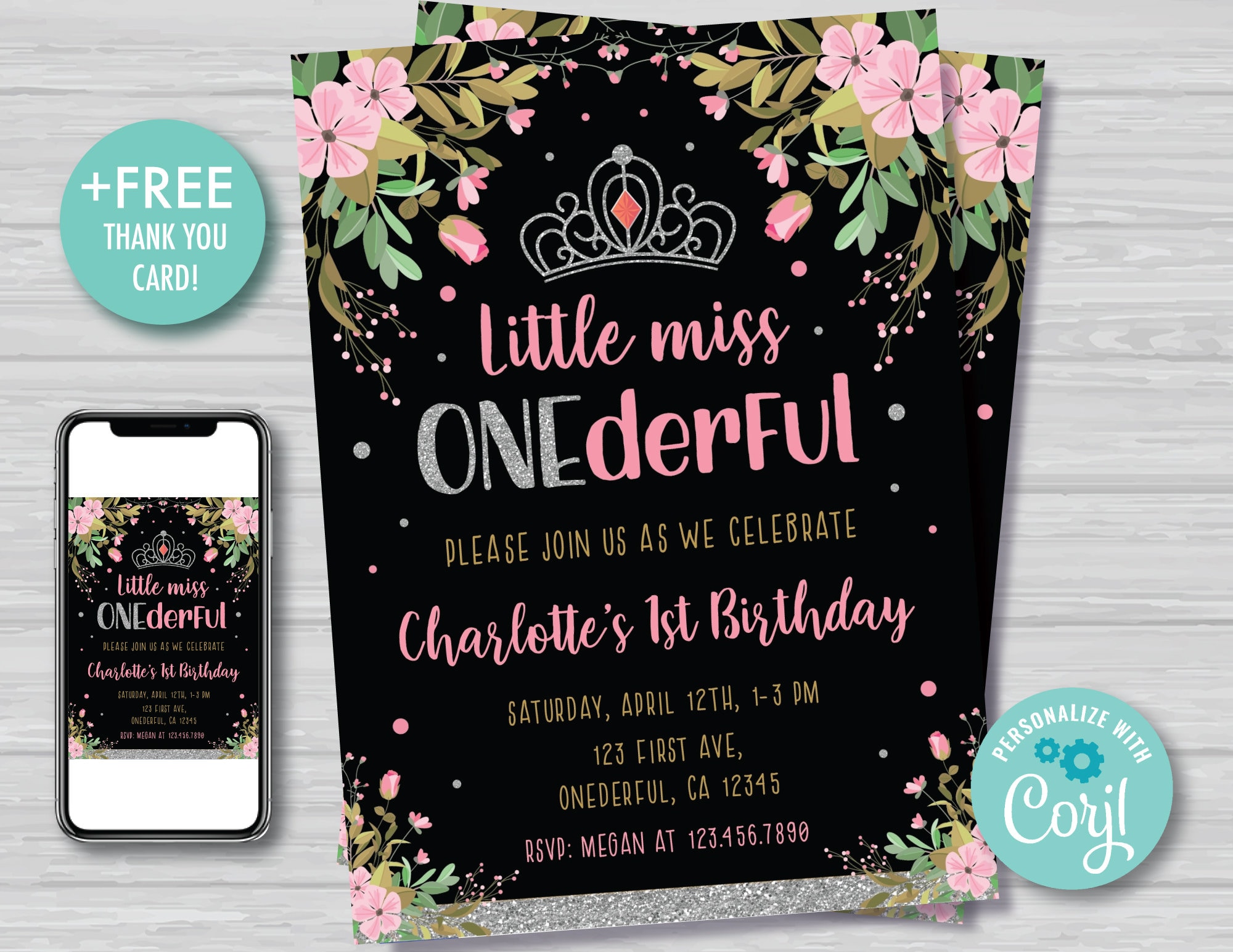Miss Onederful Birthday Invitation Girls First Birthday Etsy