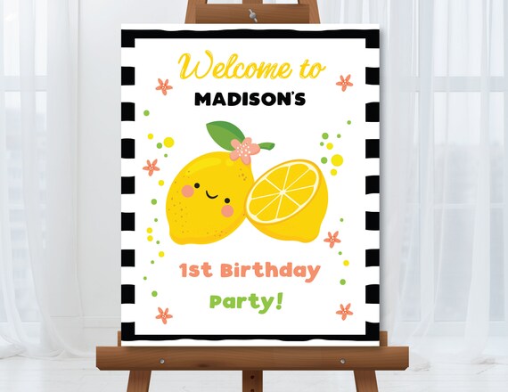 Lemon Birthday Welcome Sign Girl's Lemon Birthday Welcome Sign Citrus Lemonade Party Sunshine Birthday Editable Instant Download LE1 Il_570xn