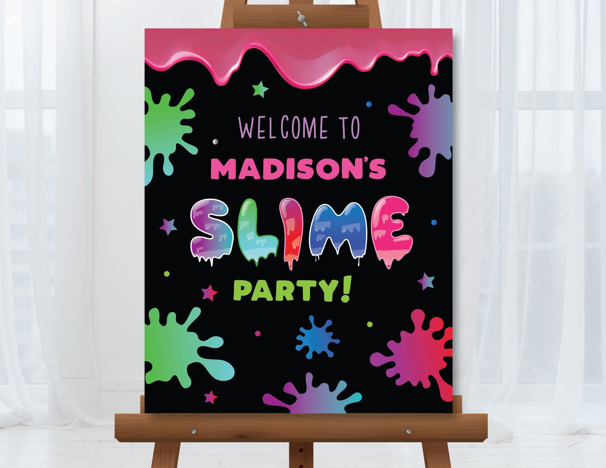 Neon Glow Party Banner, Slime Party Decorations, Paint Party