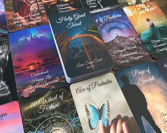 Tarot Deck, Tarot Deck with Keywords, 78 Tarot Cards, w/ Black Velvet Bag, For Beginners, Fortune Telling, Holy Grail Tarot