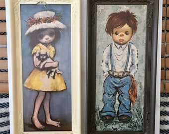 Vintage MCM Litho Alvero & Ozz Franca Big Eyed Girl Boy Plastic Frames Small