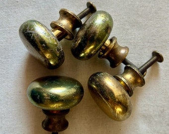 4 heavy solid brass round drawer knob pulls salvage architectural restoration hardware