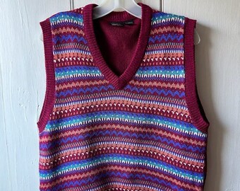 Vintage 70s sweater vest size large Paul McCartney style maroon knit by Devon