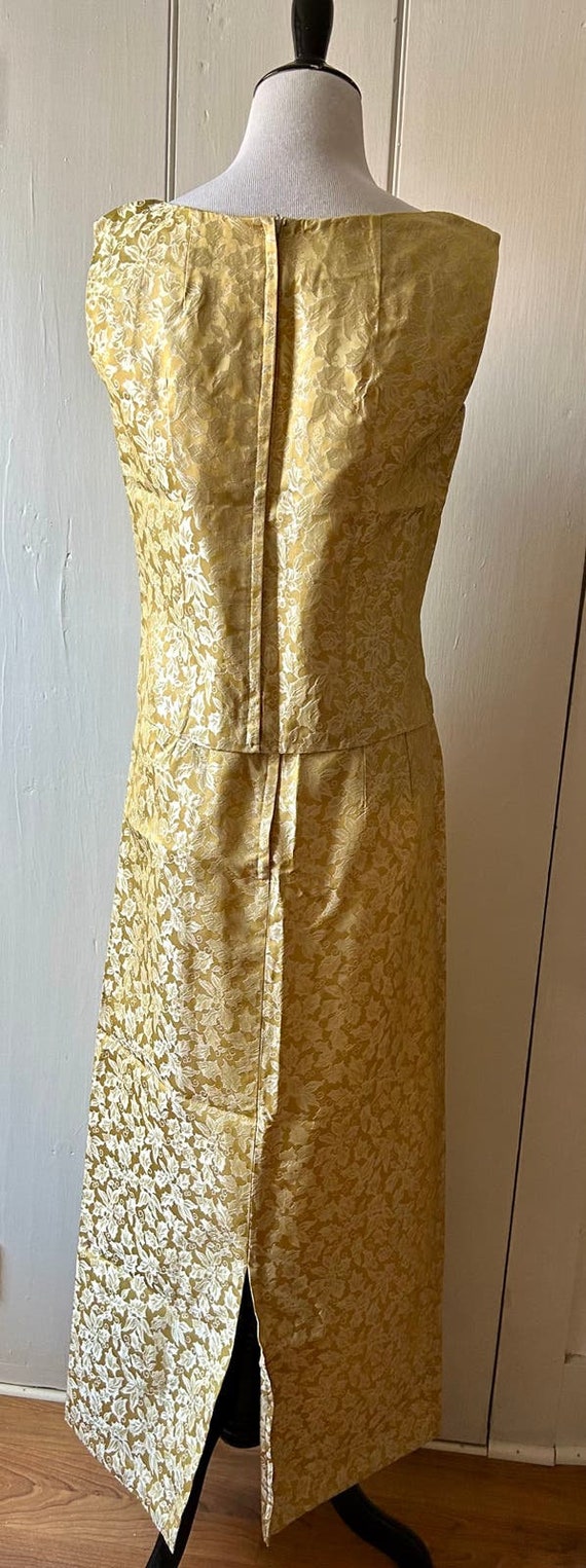 Vintage 60s gold floral brocade cocktail dress ha… - image 2