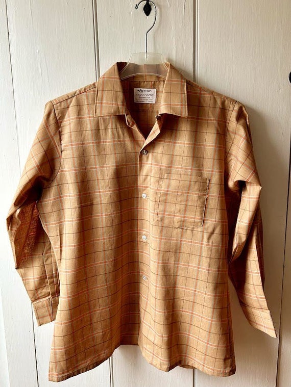 Vintage 60s Arrow contrite plaid shirt men size 3… - image 1