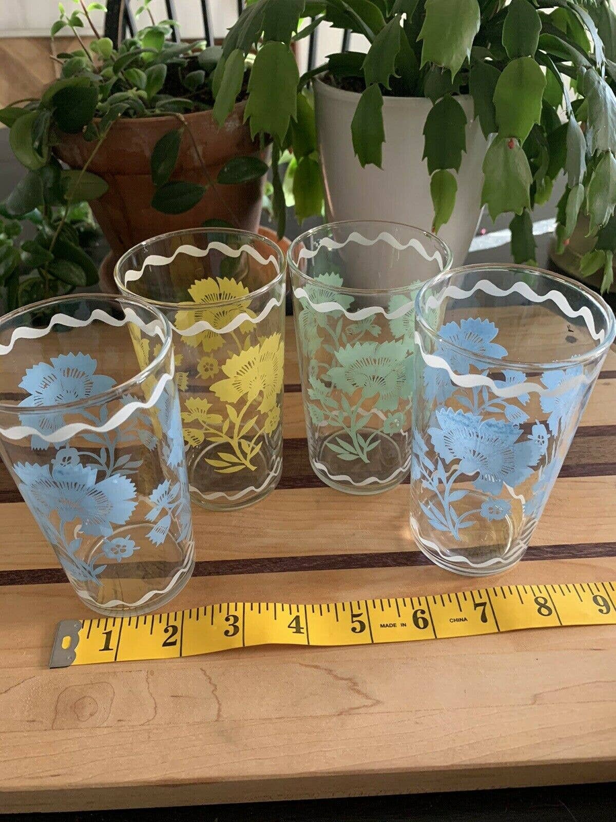 Vintage Drinking Glasses Painted Flowers Set of 4 Tumblers Etsy