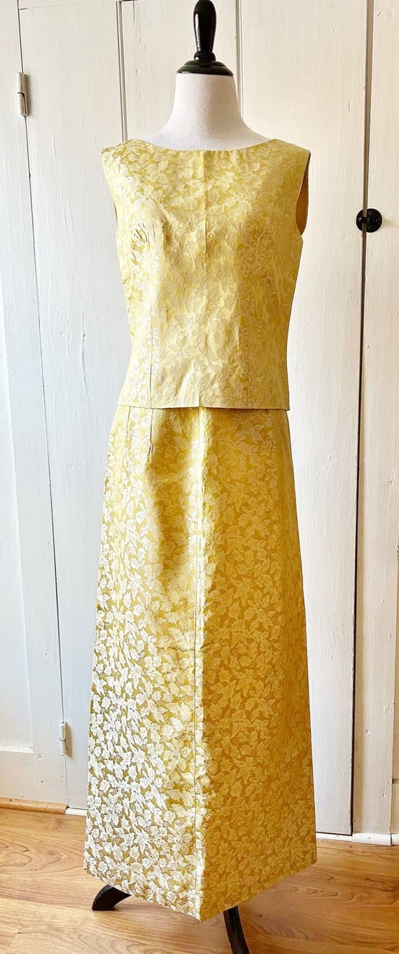 Vintage 60s gold floral brocade cocktail dress ha… - image 1