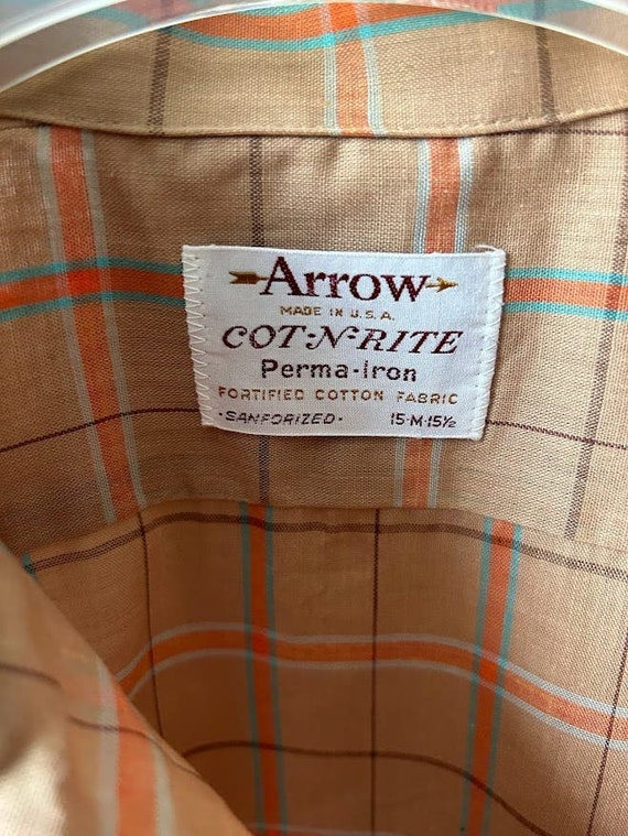 Vintage 60s Arrow contrite plaid shirt men size 3… - image 3