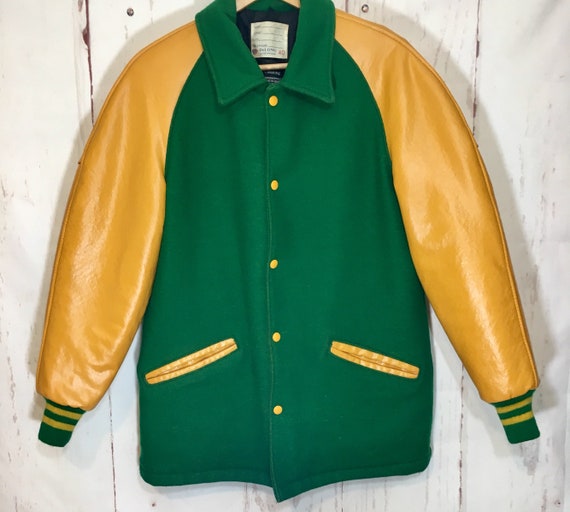 Vintage Delong Letterman Jacket Waxed Yellow Leath