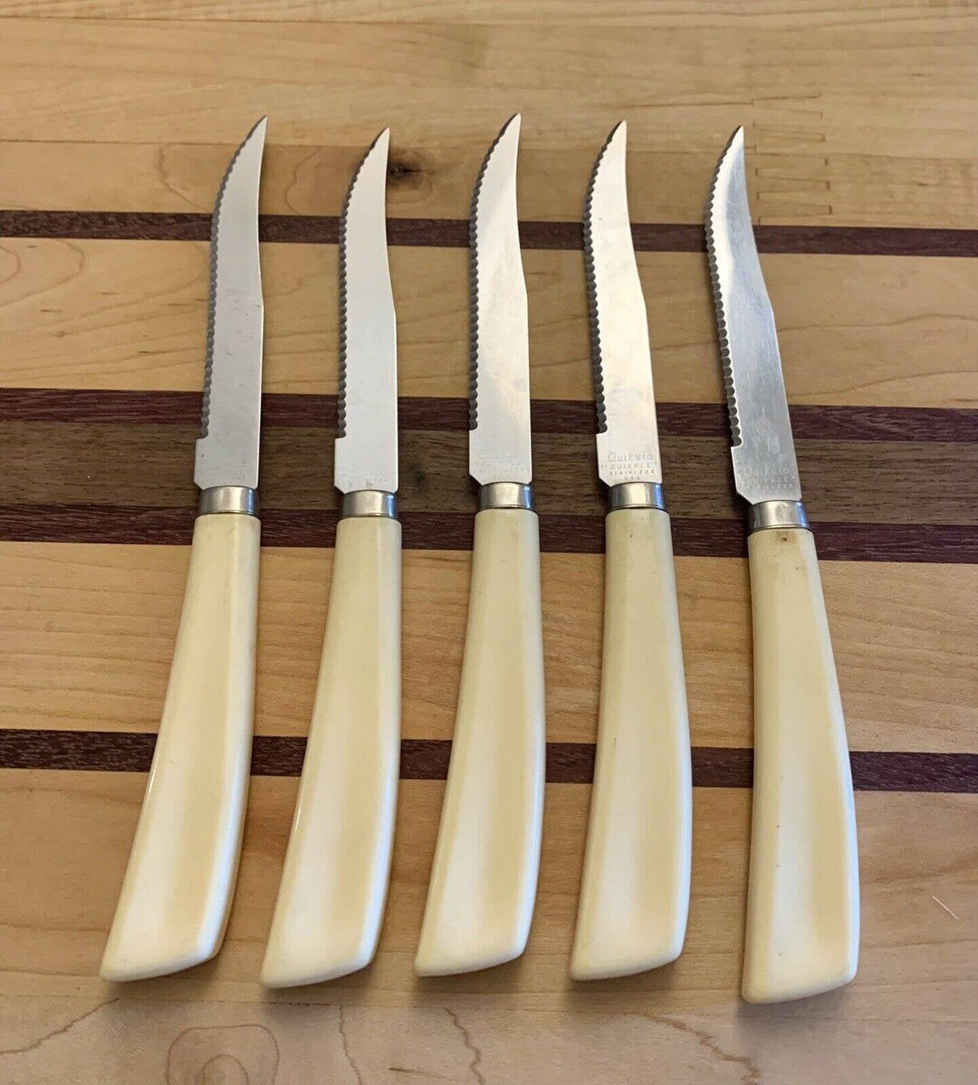 Vintage Quikut Stainless Steel Steak Knife Set of 5 White Etsy