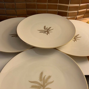 Vintage Lenox Harvest Wheat Lot of 4 Dinner Plates Gold Trim