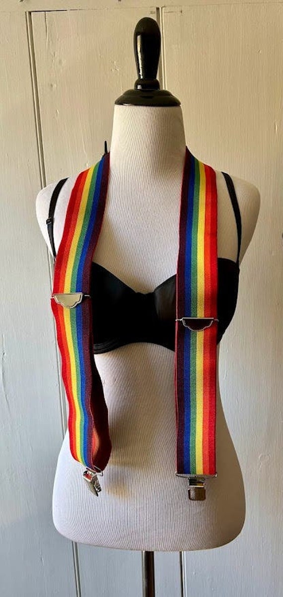 Vintage 80s rainbow suspenders adjustable