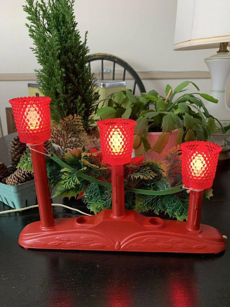Vintage ACLA Christmas Candelabra Red Votive Window Light Holiday Electric Etsy