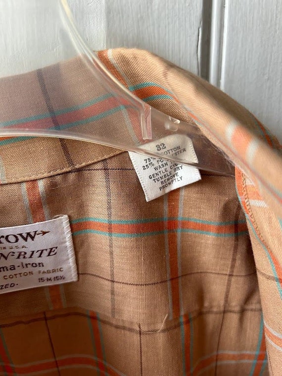 Vintage 60s Arrow contrite plaid shirt men size 3… - image 4