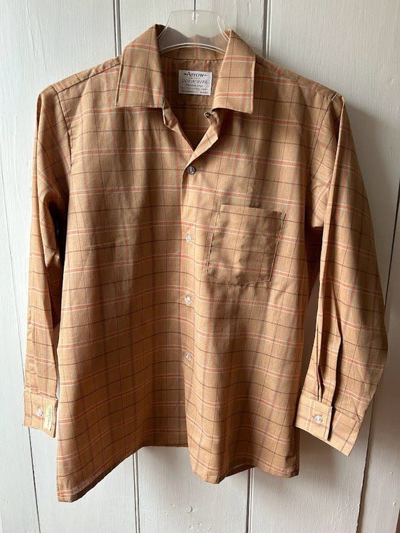 Vintage 60s Arrow contrite plaid shirt men size 3… - image 7