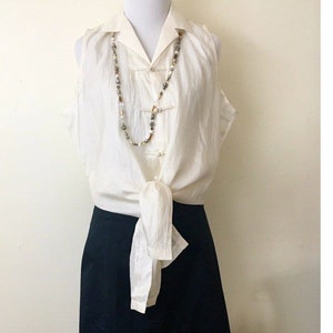 Vintage Vietnamese silk top size XL sleeveless semi sheer ivory frog button