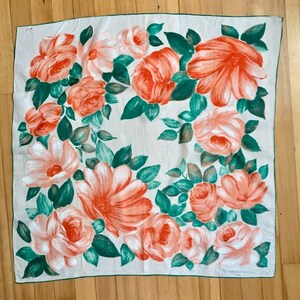 Vintage silk blend scarf roses 30&quot;x30&quot; made in Japan