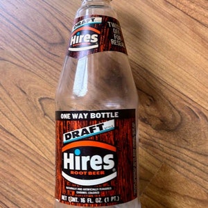 Vintage 80s Hires root beer o16 oz glass bottle soda screw top