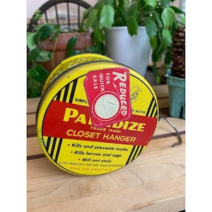 Vintage hanging moth closet tin yellow